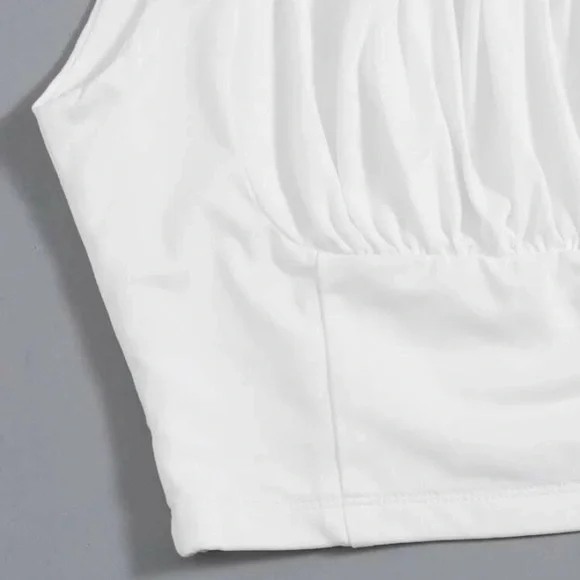 White Ruched Bust Crop Top - Picture 2 of 6